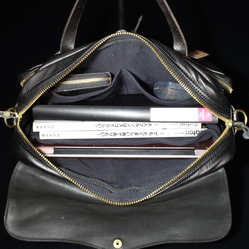 8B Original All Black Genuine Cowhide Leather 2-Way Business Bag, Briefcase, Shoulder Bag, Men's, Black B05