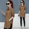 Camicia da Donna Monocolore Manica Lunga Monopetto Collo a Revers Ampia Streetwear Primavera Estate OL Camicia Base Blusa