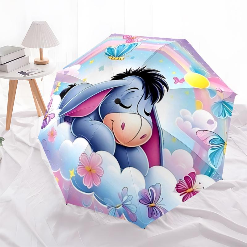 1pc Eeyore Automatic 3-Fold Umbrella Design, Cute Cartoon Pattern, Portable Outdoor Umbrella, Perfect, Holiday Gift for Disney fans.J033