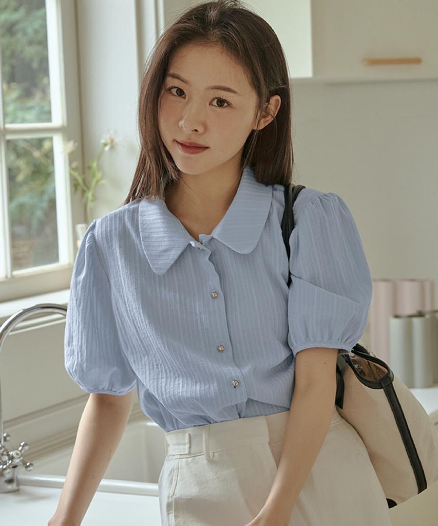 ANOETIC Round Collar Button Blouse_Sky Blue
