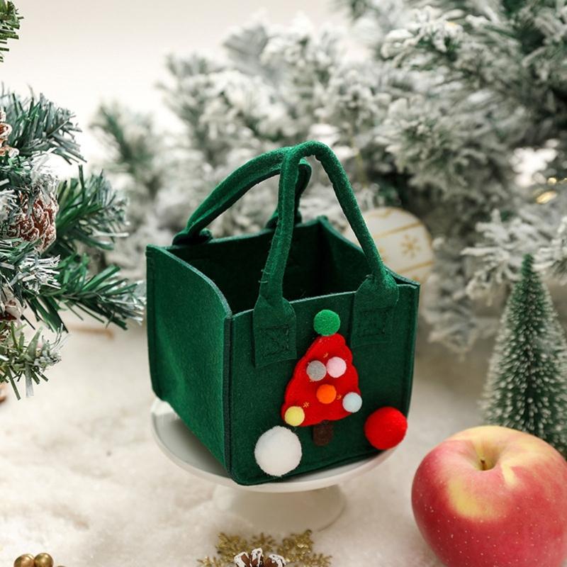 Felt Christmas Storage Bag Portable Handheld Design Organizer For Holiday Apples Gifts And Home Decoration