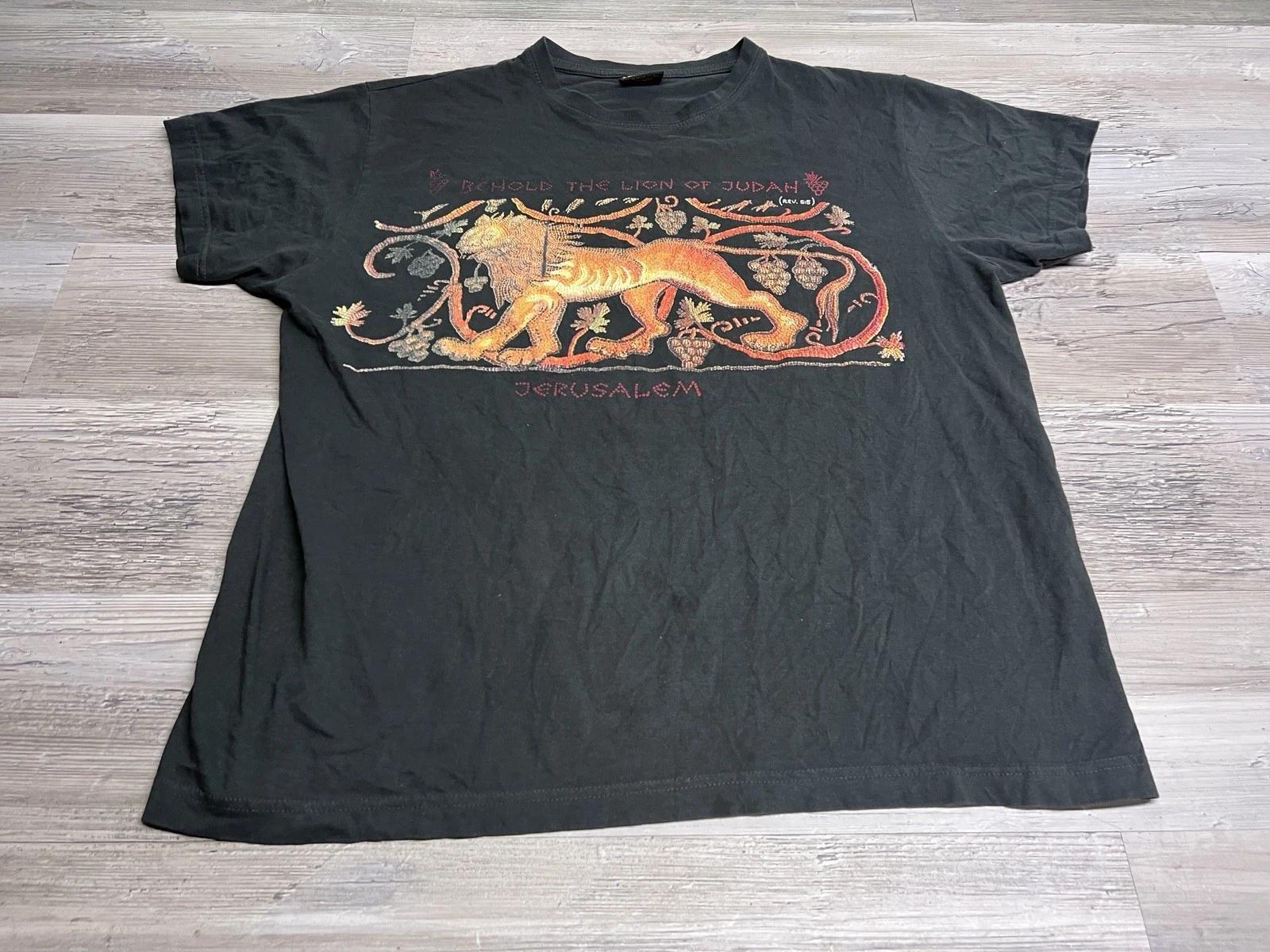 Vintage Jesus Christian T-Shirt Behold the Lion of Judah Revelation 5:5 Black XL S