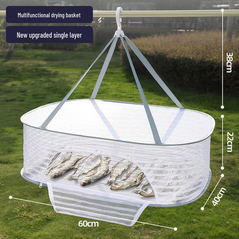 Windproof Hanging Drying Net for Vegetables, Fish, and Jerky with Mosquito Protection - Foldable for Home Use