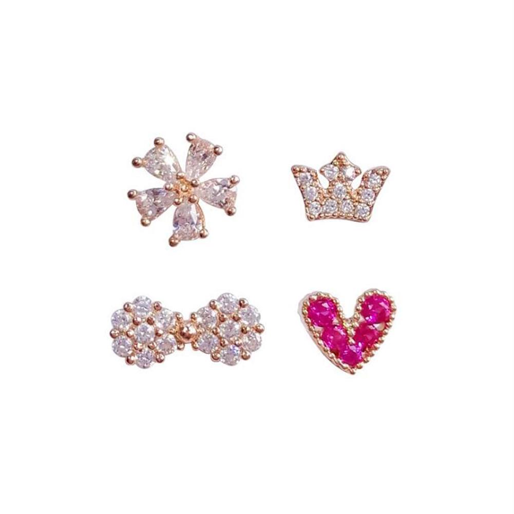 4 Pcs/set Fashion Simple Bowknot Crown Heart-shaped Flower Ear Studs Set