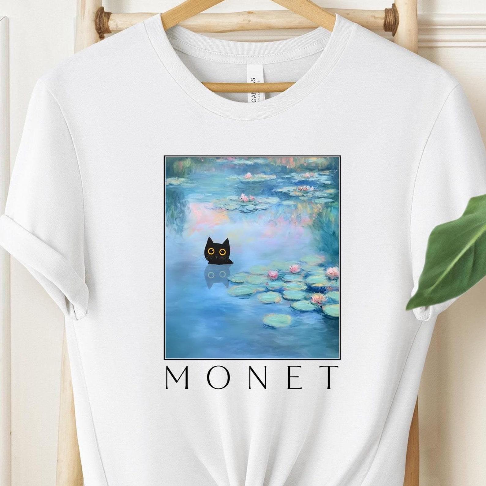 Monet Waterlily Cat T-Shirt: Claude Monet Inspired Unisex Tee 2XL