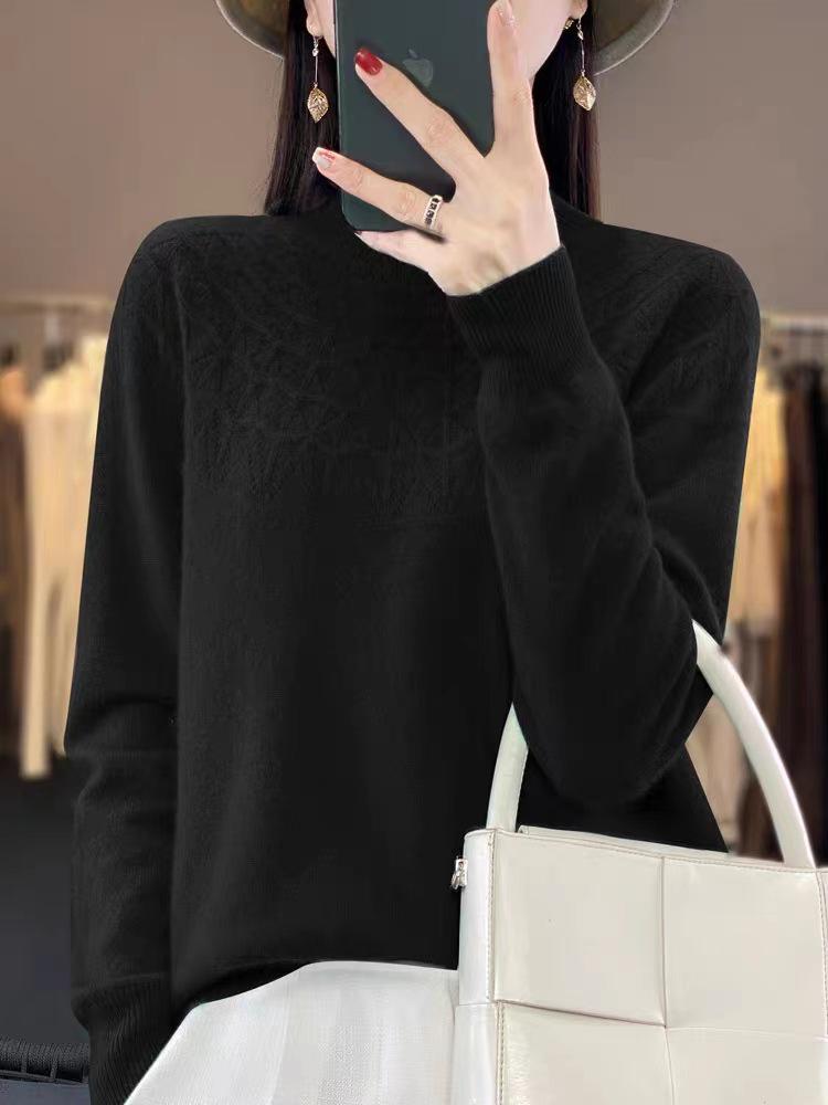 Women's Slim Cashmere Wool Sweater: Autumn/Winter Half-High Collar, Thick Seamless Knit Trend