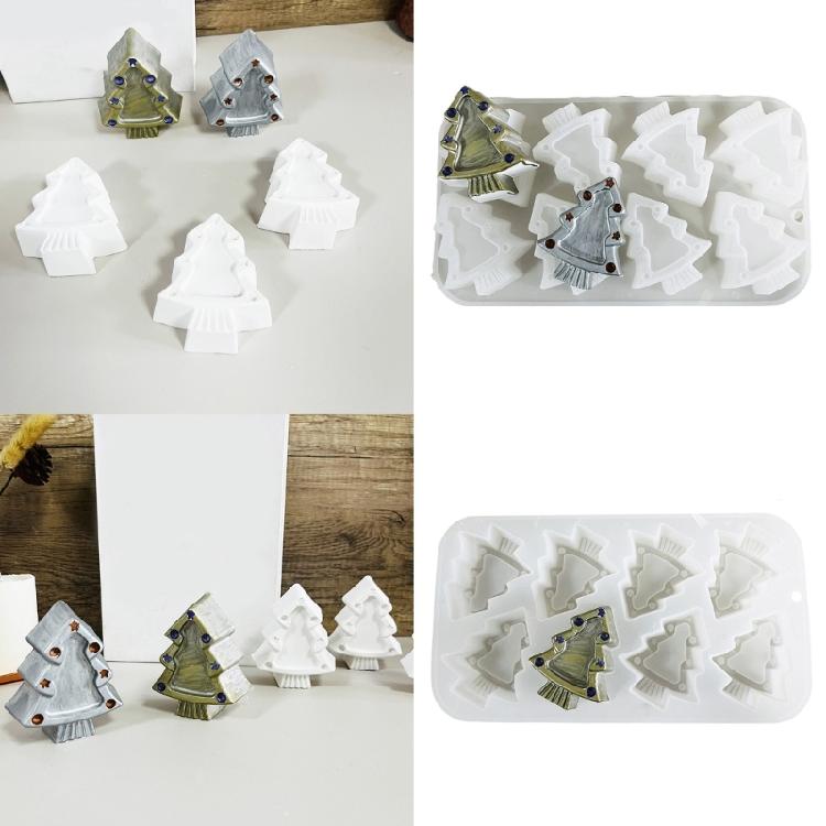 Candle Molds 8 Cavities Christmas Tree Silicone Molds Ornament Baking Molds Handmade Plaster Molds Castings Molds