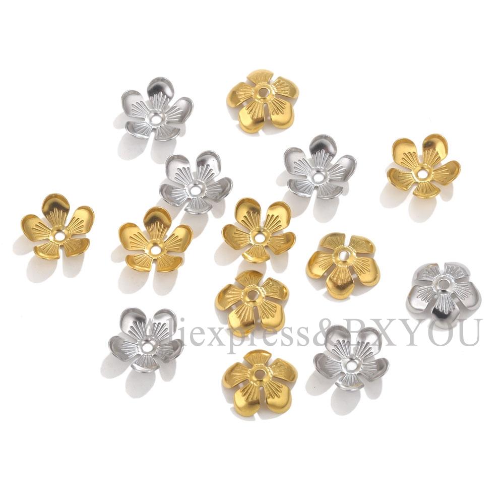 50pcs/lot Stainless Steel Flower Beads Caps Petal Base For DIY Jewelry Making Material Supplies Earrings Handmade Accessories