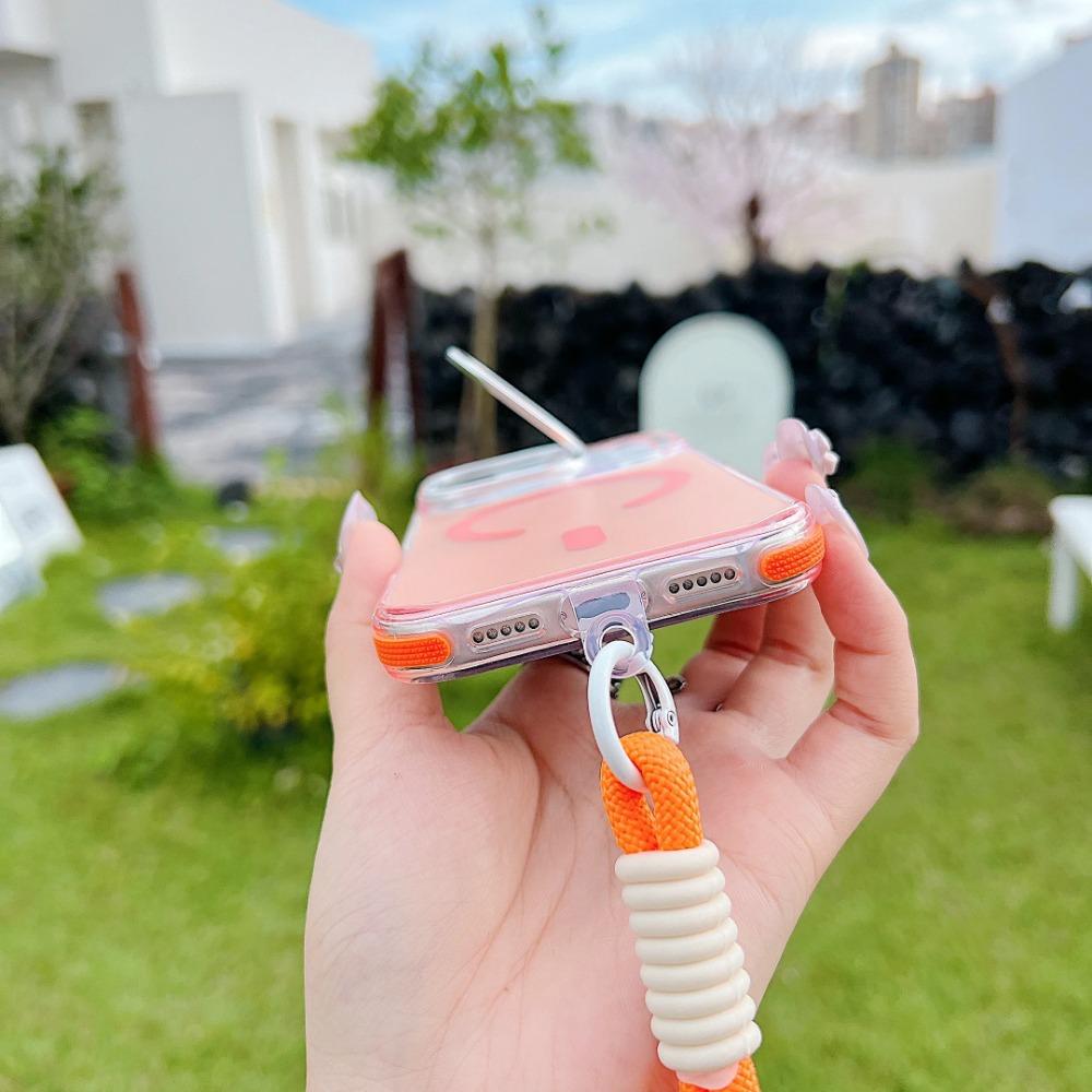 Gradient Color Folding Kickstand Camera Frame Magnetic Phone Case for IPhone 17 Pro Max 17 Wireless Charging Wrist Strap Cover