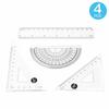 4 Pieces Clear Plastic Math Geometry Tool Ruler Set Includes 6 Inch Straight Ruler & 2pcs Triangle Ruler & Protractor