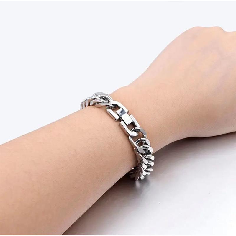 Temu Titanium Steel Cuban Chain Bracelet - Simple European & American Style