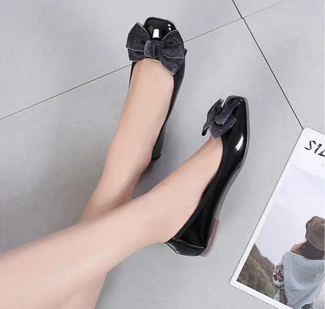 Fashion Elegant Party Women's Flat Shoes Glossy Black Shallow Anti-slip Leather Casual Slip-on Offer 2025 Summer Young Ladies Footwear