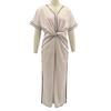 Women's Summer Casual Twist Waist Long Dress Cotton Linen Short Sleeve V Neck Boho Swing Dress Beach Vacation Flowy A-line Sundress