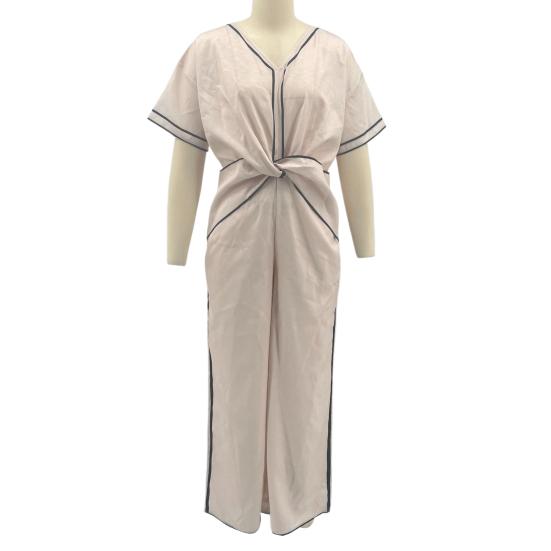 Women's Summer Casual Twist Waist Long Dress Cotton Linen Short Sleeve V Neck Boho Swing Dress Beach Vacation Flowy A-line Sundress