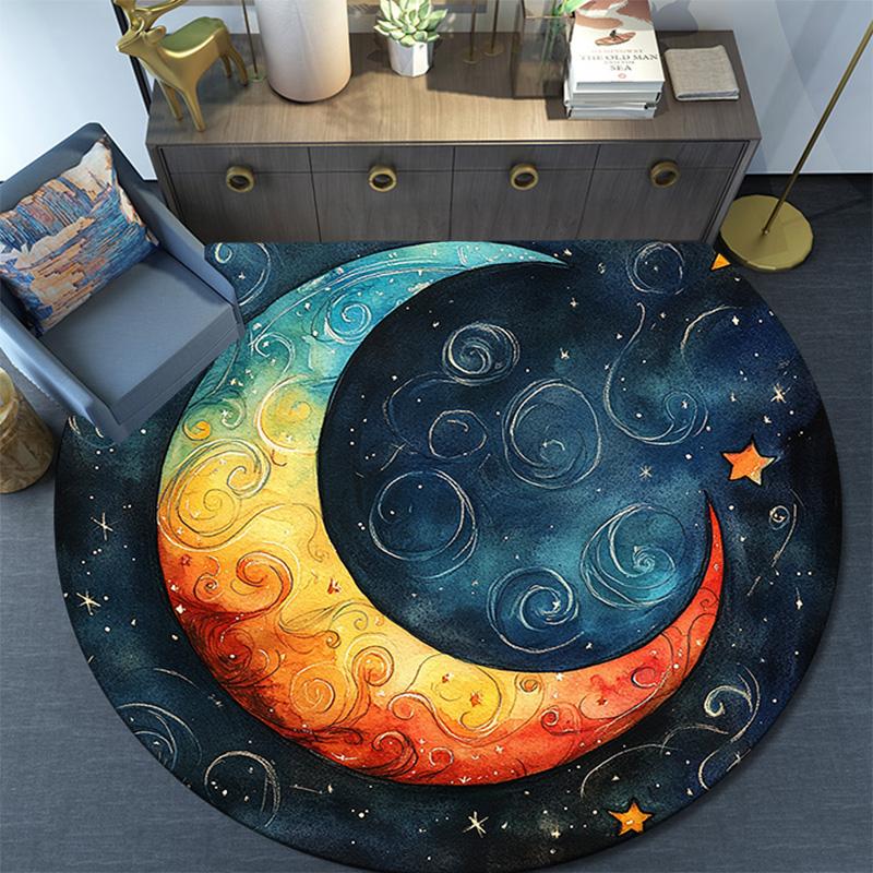 Crescent Moon Round Area Rug,Carpet Rug for Living Room Bedroom Sofa Playroom Decor,Non-slip Floor Mat