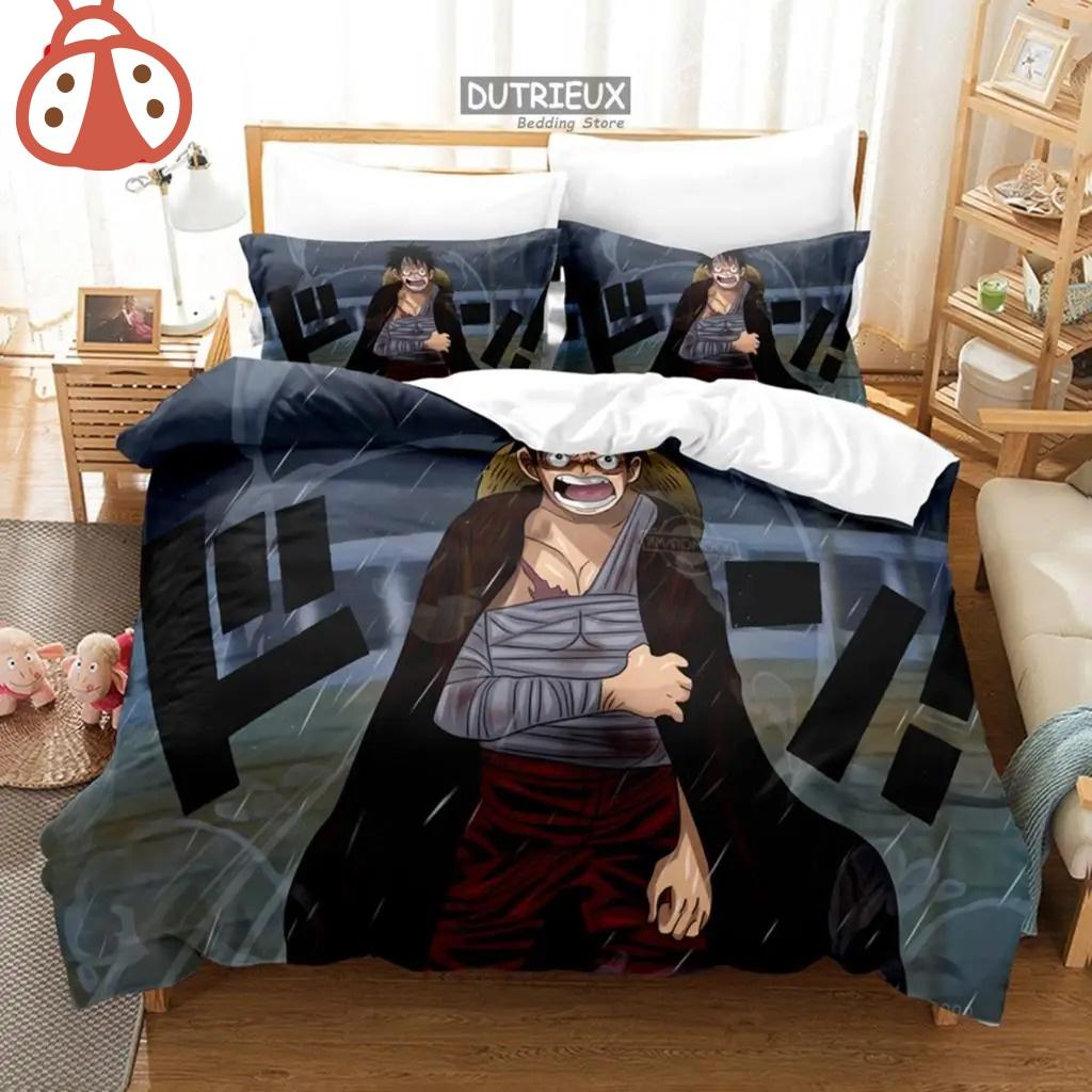 ONE PI-ECE Anime Bedding Set Juvenile Monkey D.Luffy Odyssey Pattern Duvet Cover Set Bedding Set King Size Bed Comforters