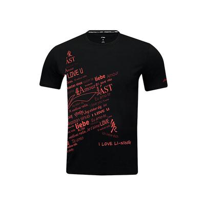 Li Ning Badminton Series Letter Print Quick-Dry Round Neck Short Sleeve T-Shirt Unisex Tops Black AHSV047-1