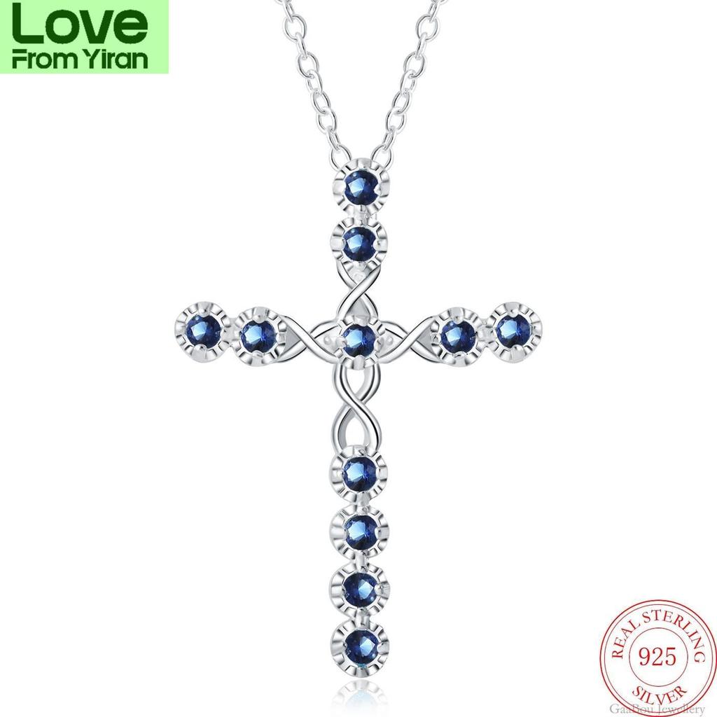 Fashion Female Cross Pendants Silver 925 Blue Zircon Cross Pendant Necklace Jewelry For Men /Women Wholesale