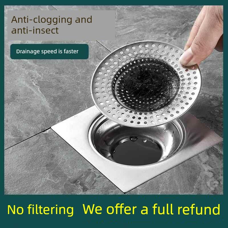 Bathroom Anti-Hair Drain Filter Stainless Steel Sewer Filter Cover Kitchen Sink Garbage Hair Anti-Clogging