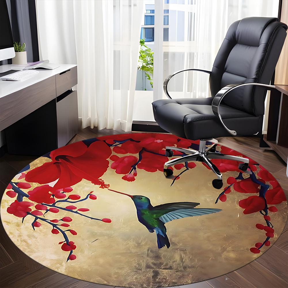 1PC Hummingbird Blossom Office Round Area Rug, Indoor Mat Suitable ForOffice, Under Office Chairs Bedroom Living Room Home Decor, Room Deco, D075
