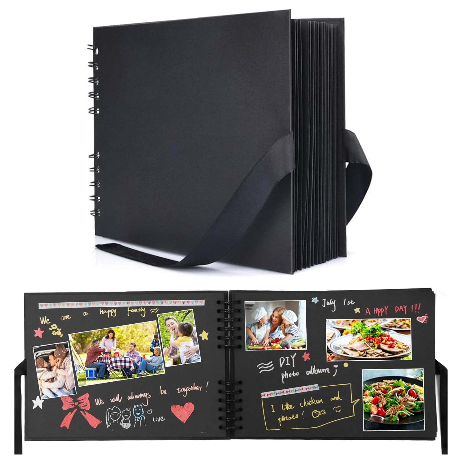 Doyime Scrapbook Photo Album Handmade Large Capacity A5 Size Birthday Anniversary Wedding Graduation Memory Book Black