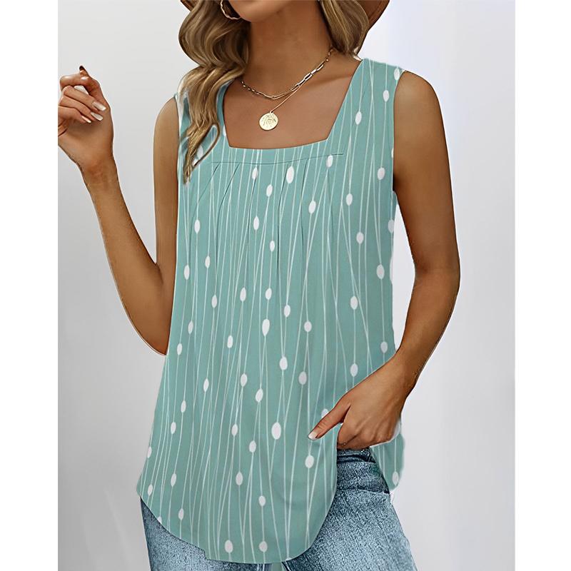 Womens Summer Fashion Sleeveless Dots Tank Tops Ladies Casual Loose Vest Blouse T-Shirt