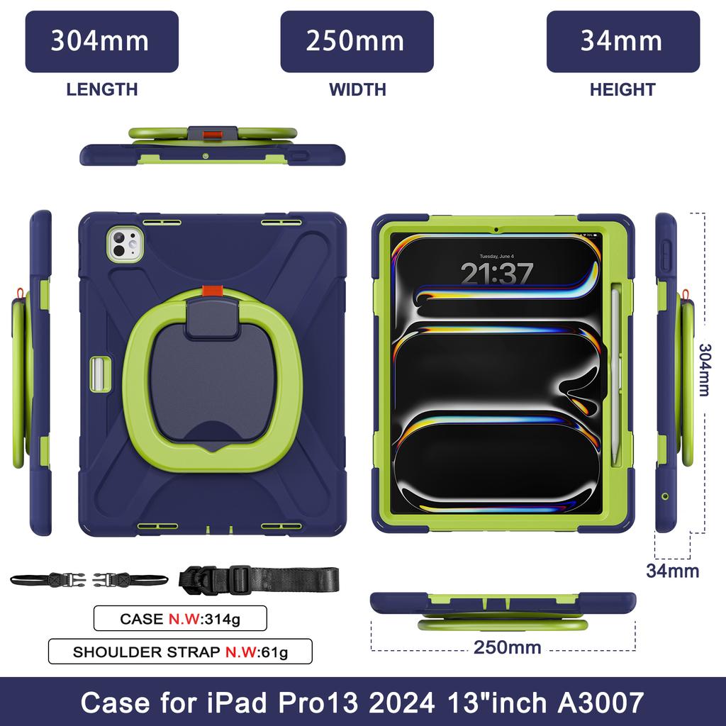 For iPad Pro 13 (2025)/(2024) Case with Shoulder Strap TPU+PC+Silicone Kickstand Tablet Cover