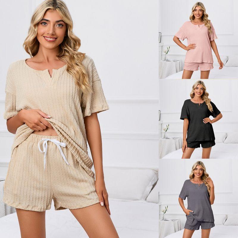 

Повседневная и удобная пижама-костюм с V-образным вырезом 2025 года Beige White XXL
