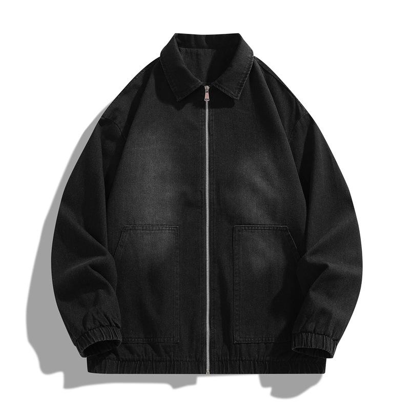 Men's Retro Denim Cotton Jacket - Spring American Style, Lapel, Motorcycle, Loose Fit, Casual