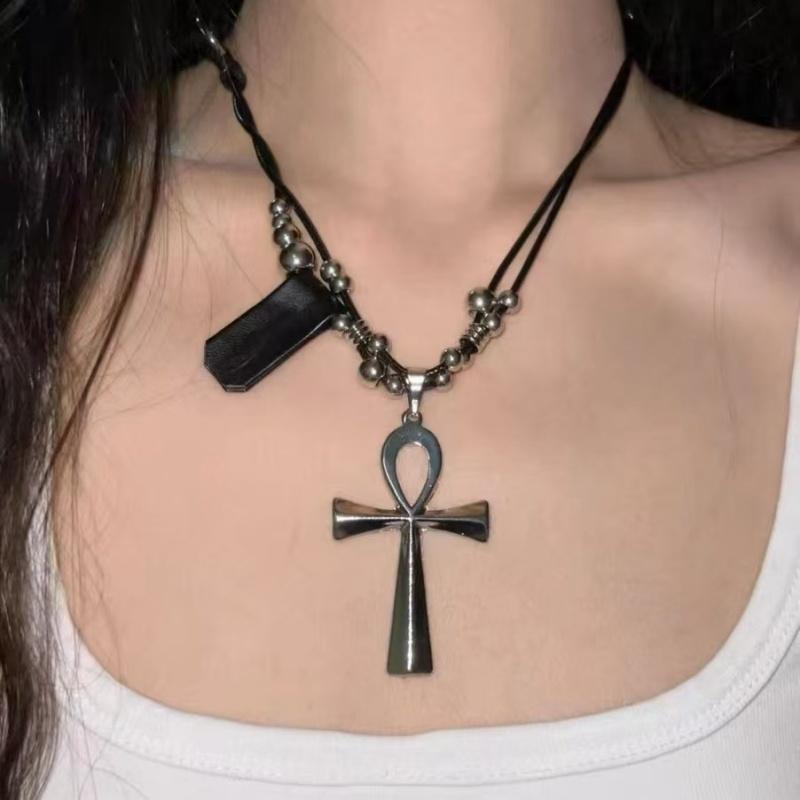 

Retro Cross Necklaces for Women Girl Subculture Spice Girls Sweet Cool Mines Punk Goth Niche Fashion Clavicle Chain Jewelry чёрный