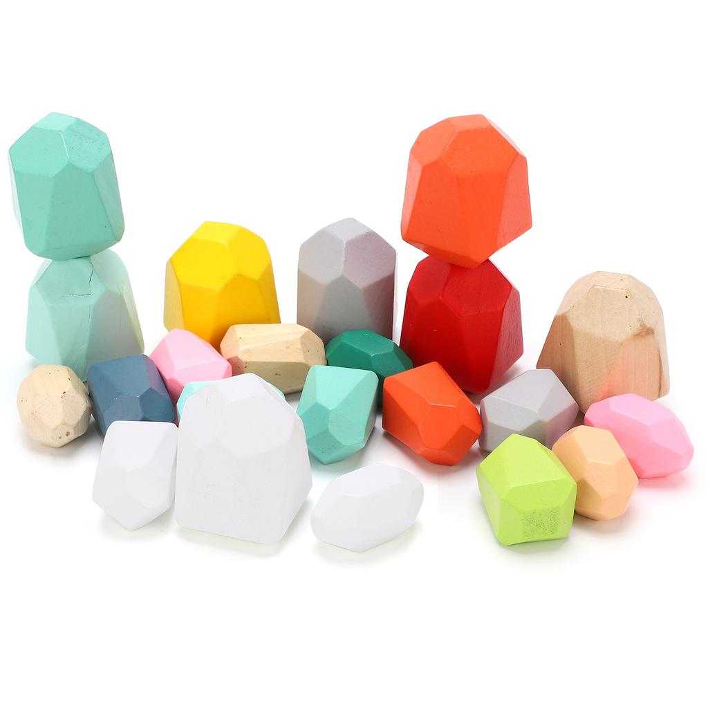 Kids Wooden Stacking Stones Colored Stone Blocks Educational Preschool Learning Toys22 Pcs