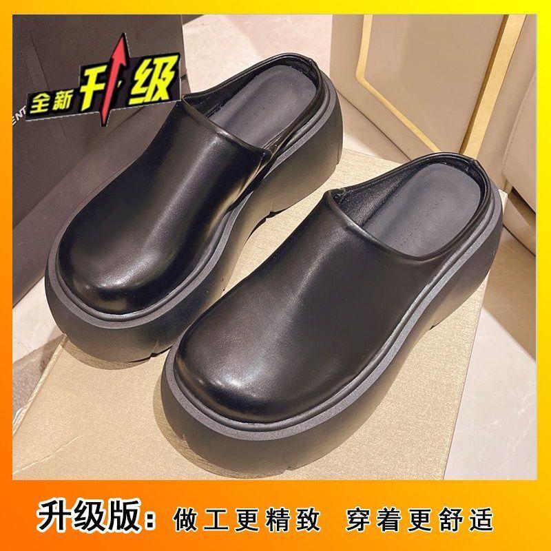 Popular Fashion Versatile Outer Wear High Heel Bag Head Half Slippers 2025 Autumn New Internet Celebrity Thick Bottom Heightening Slippers Women