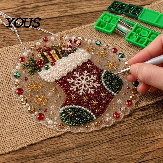 Diamond Painting Christmas Ornament Kit Faux Pearl Hanging Kit, DIY 3D Beads Handmade Festive Home Decor Art Craft, Acrylic Gem Board for Window,