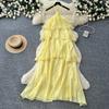Holiday style sleeveless romantic style yellow cake dress female summer lotus leaf edge thin fairy temperament dress