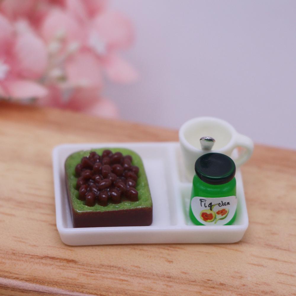 Doohouse Dollhouse Breakfast Miniature Set – Realistic Toast, Jam, Milk, Tray, Cup, and Spoon Toy Model.