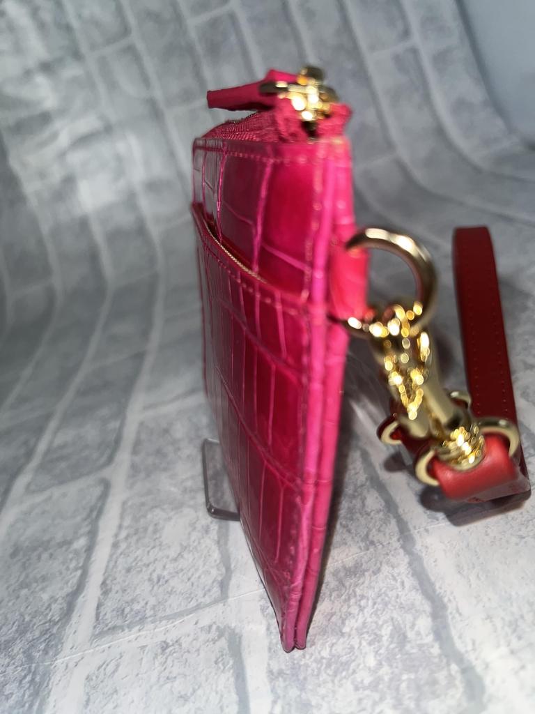 Guodi Mini Wallet Zipper Type with Strap Shining Crocodile Genuine Leather Crocodile Leather Crocodile Leather Mini Wallet Compact Wallet [GUODI]