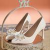 Champagne Fine Flash Waterproof Table High Heels Female Bride Wedding Dress Two Wear Thin Heels Thick Sole Not Tired Feet High Heels