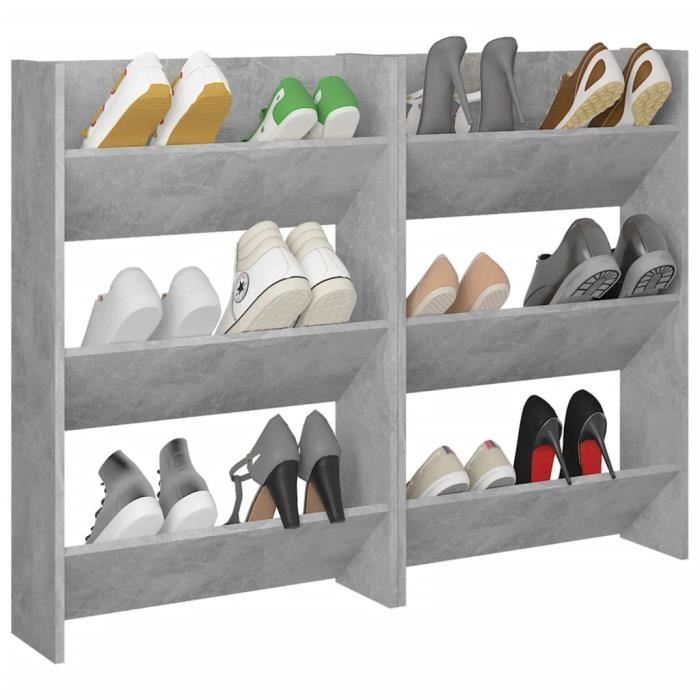 VidaXL Armoires à chaussures murales 2 pcs Gris béton 60x18x90 cm