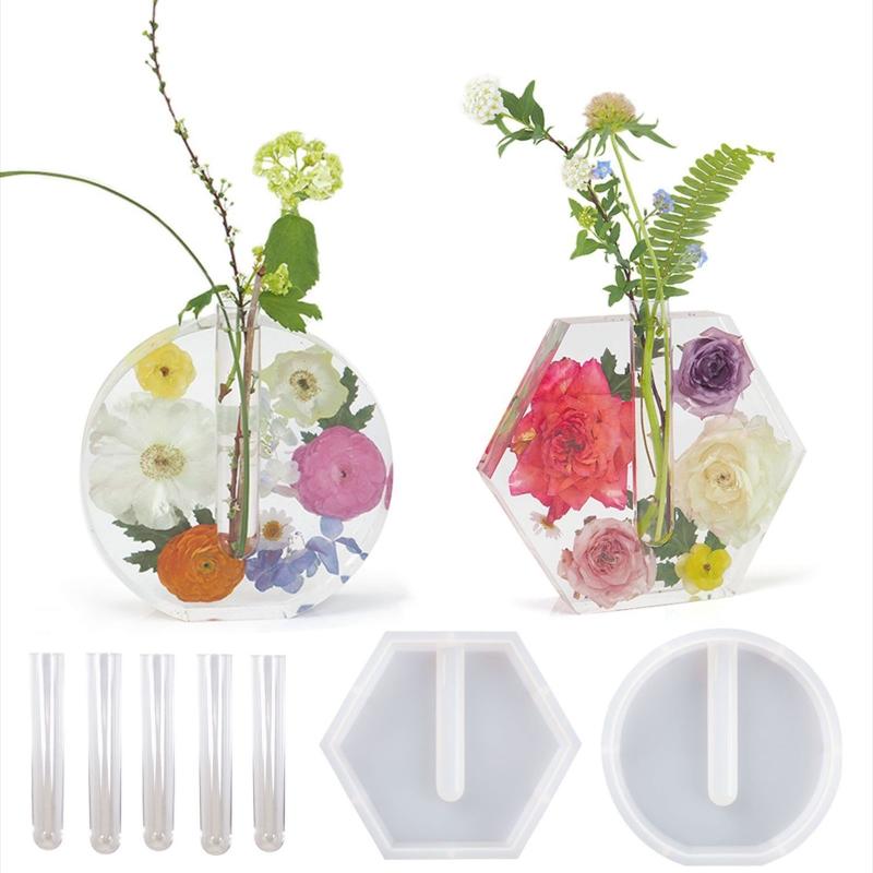 DIY Craft Resin Silicone Mold 2-in-1 Test Tube Water Planting Vase Template for Art Decoration House Accs Casting