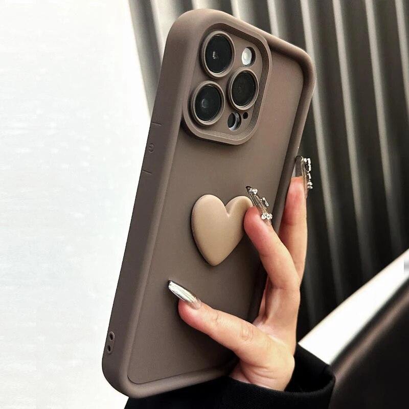 Three-Dimensional Love Pattern Design Mobile Phone Case For IPhone 12/13/14/15 Anti-Fall Simple Trend Women Mobile-Phone-Case