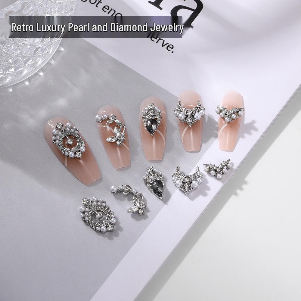 Retro Pearl Butterfly Nail Art: Baroque Rhinestone Jewelry