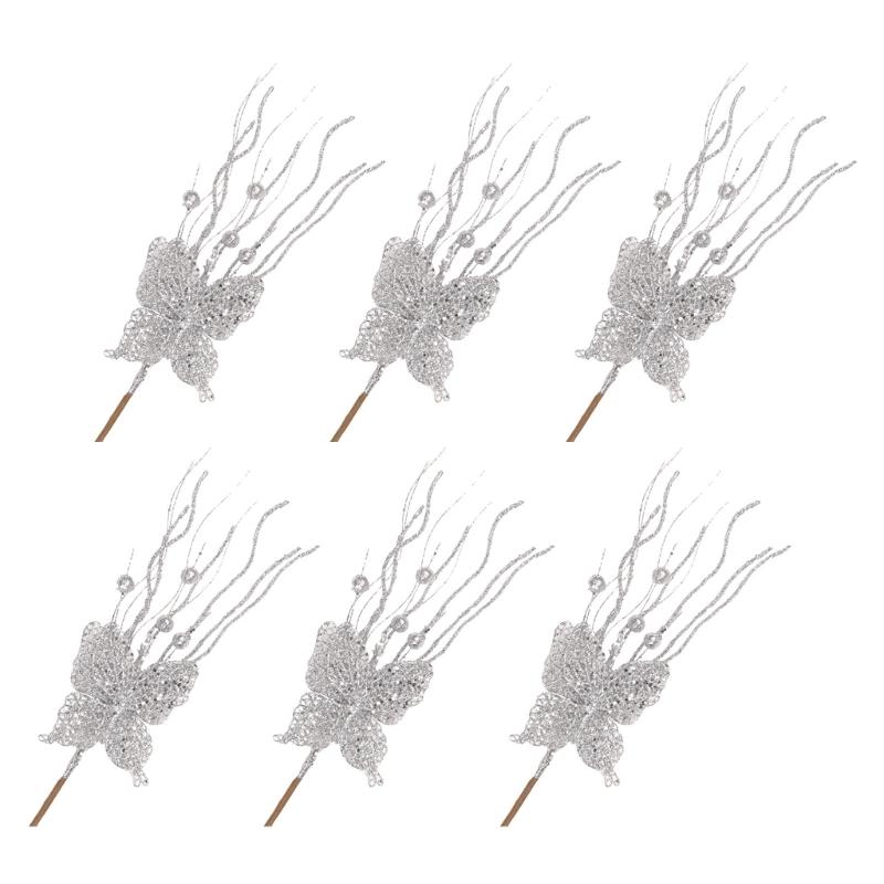 6Pcs Christmas Holly Berries Branch Holly Berries Stems Christmas Plant Decoration For Christmas Party Centerpieces