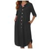 Women's Casual Fashion Color Loose Long Sleeves Pocket Shirt Dress