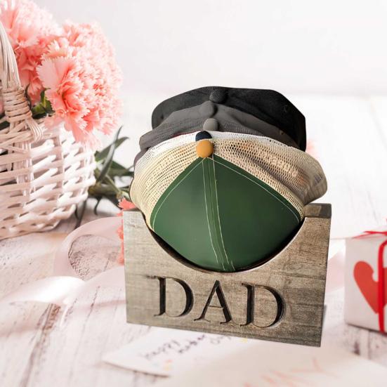 Wooden Hat Holder Dad Letter Engraved Men Hat Holder Baseball Hat Rack Stand Organizer Hat Box Gift Dad Grandpa Father's Day Gift