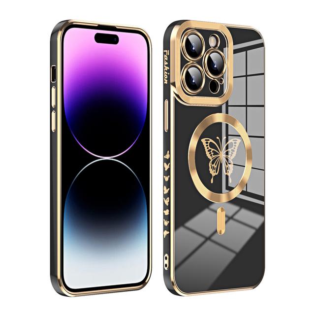 Luxury Soft Plating Magnetic Wireless Charge Butterfly Case For Iphone 11 12 13 14 Pro Max Plus For Magsafe Silicone Cases Cover