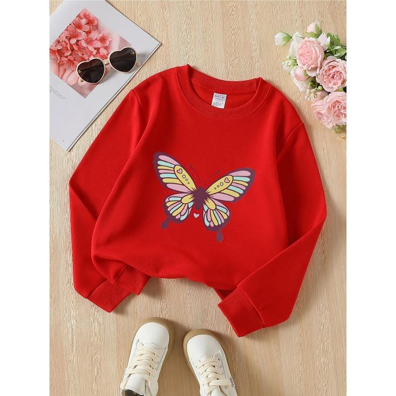 European sizes Kids' Crewneck Sweatshirt - Butterfly Floral Heart Pattern Design , Sportswear And Casual Wear, Soft And Comfortable