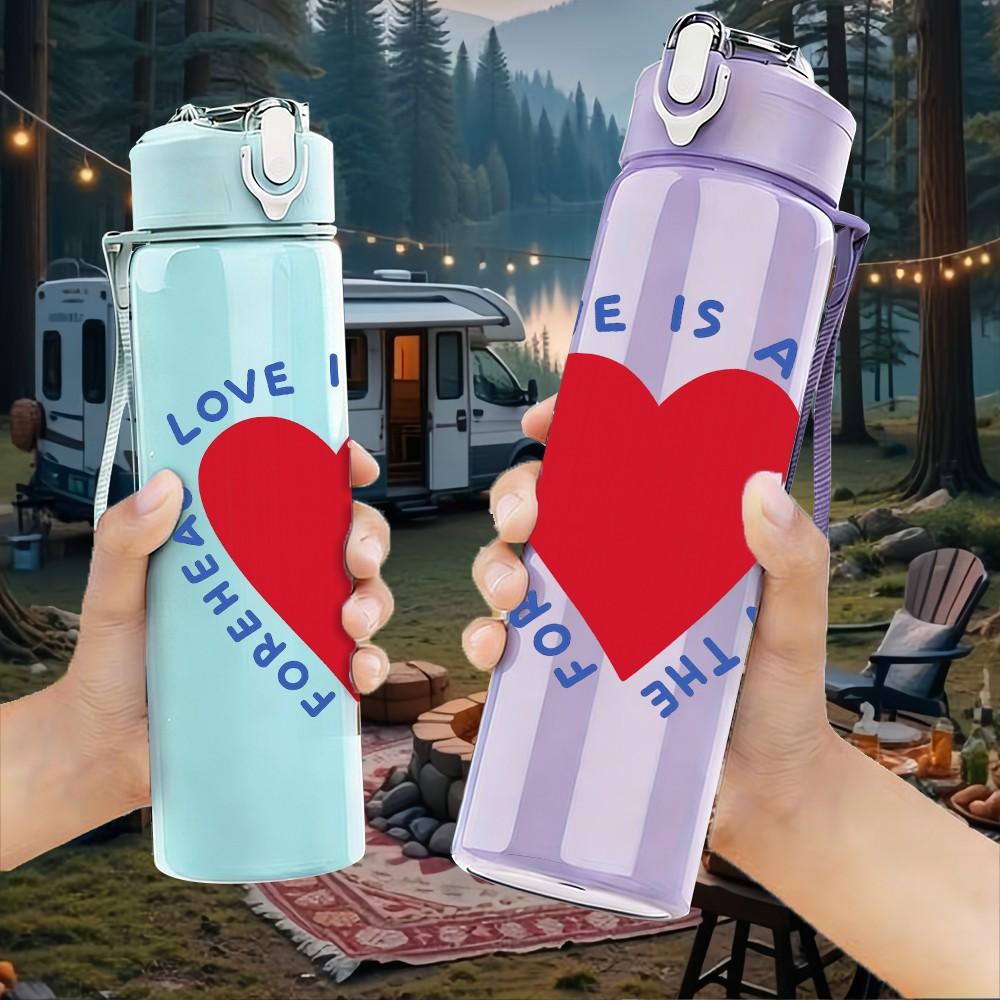1PC Love Is Not Just A Kiss Heart 750ml Color Plastic Sports Water Bottle Leakproof Flip Straw Lid Suitable for Sports Office Home Use