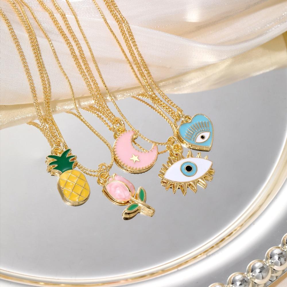 IF ME  5pcs/set Cartoon Tulips Necklace Set for Women Rainbow Evil Eyes Choker Lucky Accessories Jewelry
