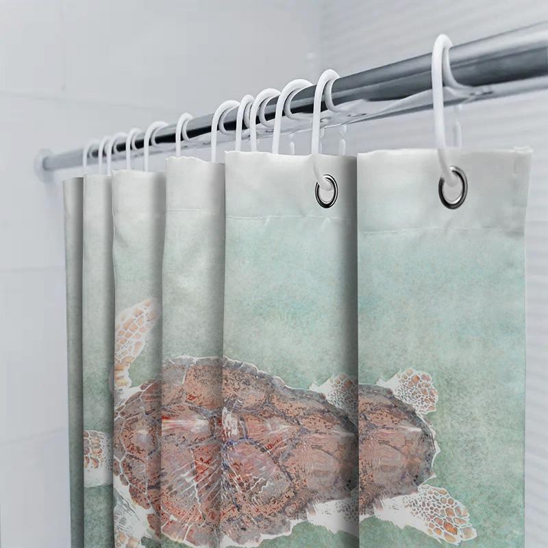 Watercolor Sea Turtle Shower Curtain Waterproof Home Decor Soft Fabric Bathroom Decorations Green White