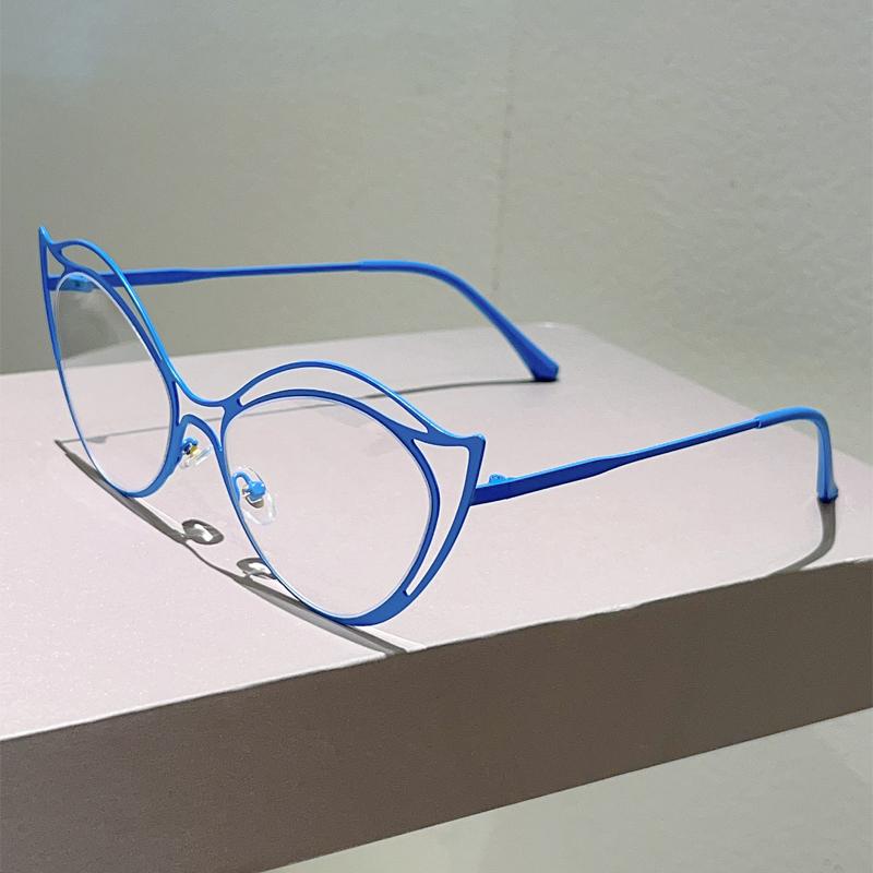 Hollowed Rim Cat Eye Glasses Women Stylish Blue Light Blocking Eyewear Trendy Luxury Brand Design Decor Optical Frames